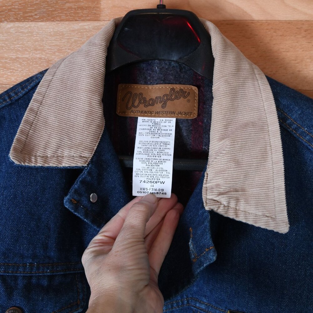Vintage Wrangler M-159 Denim Western Jacket Mens 44 Blue Dark Wash Blanket Lined - Picture 2 of 7